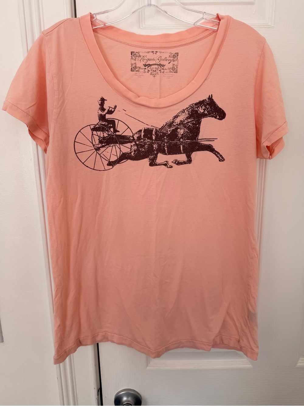 Vintage Rogues Gallery Horse Carriage Graphic Tee Coral Pink Medium